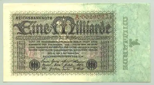 (1028395) Deutsches Reich. 1 Milliarde Reichsmark 1923, Ro. 111 a. TOP Zustand
