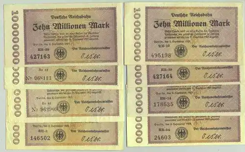 (1028410) Deutsches Reich. 8 x 10 Millionen Reichsmark 1923. Reichsbahn Berlin