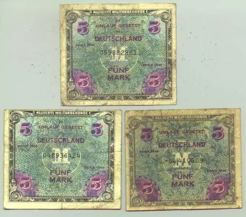 (1028233) 3 x 5 Mark Deutschland Militaerbehoerde, um 1945 # Geldscheine