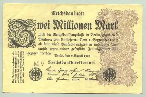 (1028267) Deutsches Reich. 2 Millionen Reichsmark 1923, Ro. 103. Buchstabe : M V
