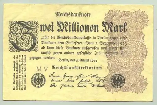 () Deutsches Reich. 2 Millionen Reichsmark 1923, Ro. 103. Buchstabe : M V