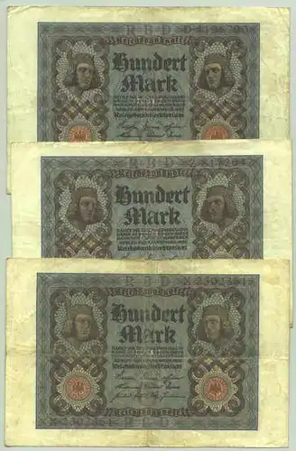 () Deutsches Reich. 3 x 100 Reichsmark 1920, Ro. 67 a