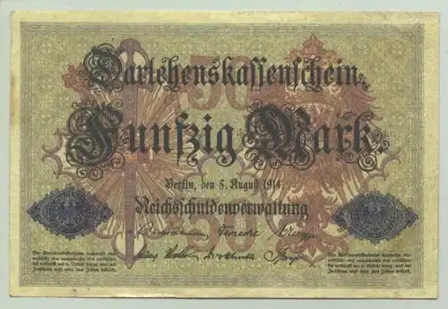 () Deutsches Reich. 50 Reichsmark 1914, Ro. 50 b. Sehr guter Zustand