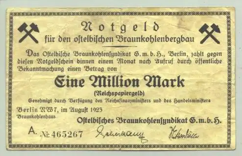 (1028478) Berlin Kohle-Bergbau. 1 Million Mark 1923