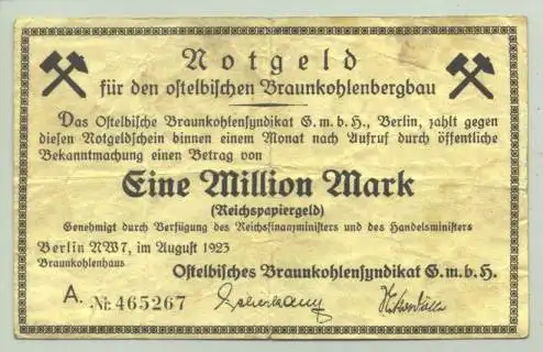 () Berlin Kohle-Bergbau. 1 Million Mark 1923