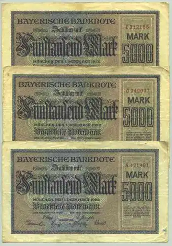 () 3 x Banknoten, Bayerische Notenbank, Muenchen 1922