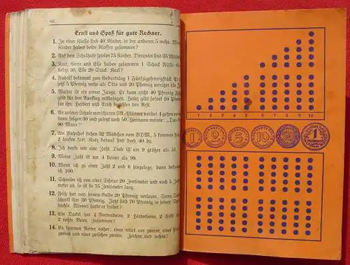 ()  "Rechenbuch für Volksschulen" - Hessische Heimatausgabe. Heft 1 / Erstes Schuljahr. Ausgabe mit farbigem Einführungsteil. 2. Auflage 1938. 40 Seiten. Verlag Diesterweg, Frankfurt-Main. Stark gebraucht.