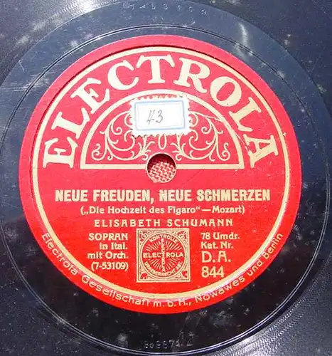 (3001028) Elisabeth Schumann. Sopran. Italienisch. Mit Orchester. Electrola Alte Schellack-Schallplatte. Siehe bitte Beschreibung u. Bilder