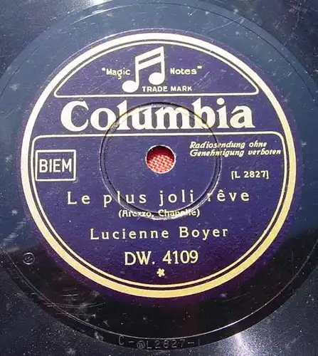 (3001029) Lucienne Boyer. Columbia. Alte Schellack-Schallplatte. Siehe bitte Beschreibung u. Bilder