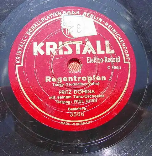 (3001032) Fritz Domina. u. sein Tanz-Orchester. Kristall. Alte Schellack-Schallplatte. Siehe bitte Beschreibung u. Bilder