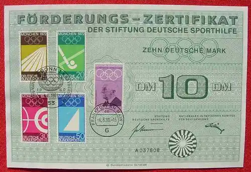 Olympiade 1972. Foerderungs-Zertifikat DM 10,- (0070055)