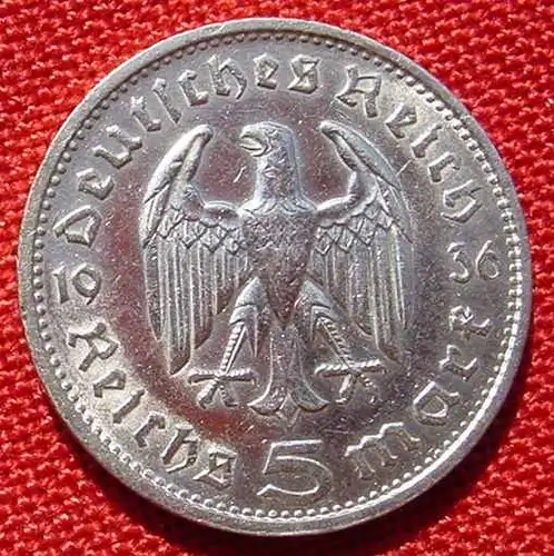 () Deutsches Reich 5 Reichsmark 1936 - G. Hindenburg, Drittes Reich. Silbermuenze