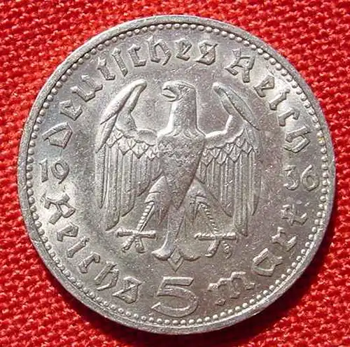 () Deutsches Reich 5 Reichsmark 1936 - J. Hindenburg, Drittes Reich. Silbermuenze