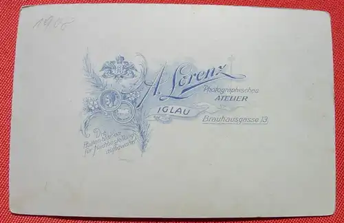 (1049330) Foto auf Karton, Atelier Lorenz, IGLAU 1908, Format ca. 11 x 16 cm. Siehe bitte Bilder