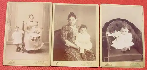 () Drei sehr alte Kinderfotos auf Karton, um 1900 ? Atelier Keil, Mödling. Siehe bitte Bilder