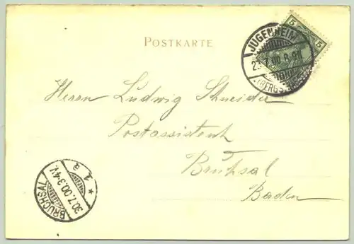 (64342011) Gruss aus Jugenheim a. d. Bergstrasse, 1900, Kleeblatt-Ansichtskarte