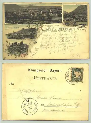 AK. "Gruss aus Neustadt a. d. H." Marke u. Stempel v. 1896. Verlag Anton Otto, Neustadt. (67 433-031 / 0081973)
