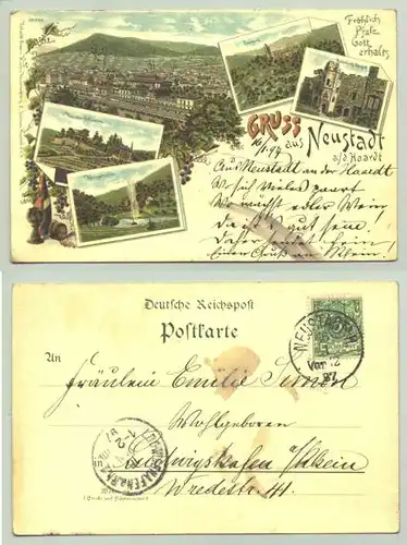 Ansichtskarte "Gruss aus Neustadt a. H." Marke u. Stempel v. 1897. (67 433-041 / )