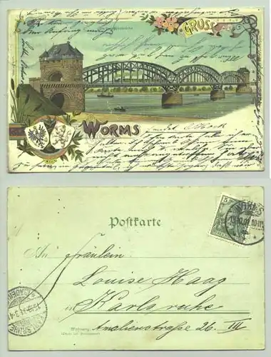 Ansichtskarte "Gruss aus Worms". Marke u. Stempel v. 1901. Verlag Carl Scheuermann (intern : 67550-011 /67550)