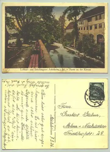(74740-181) Ansichtskarte "Adelsheim i. Bd." Marke u. Stempel v. 1936. Verlag Buchhandl. Bauer, Adelsheim
