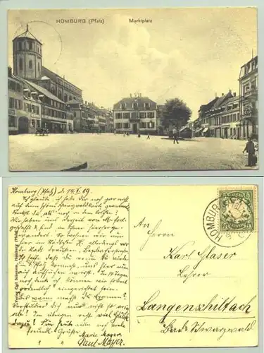 (66424-021) Ansichtskarte. "Homburg (Pfalz) - Marktplatz". Postalisch gelaufen 1909. Verlag Carl Schramm, Homburg