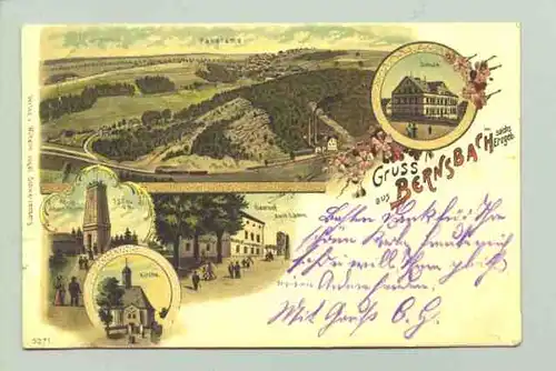 (08315-011)  Ansichtskarte "Gruss aus Bernsbach im saechs. Erzgeb."Marke u. Bahnpost-Stempel v. 1900. Verlag Wilhelm Vogel, Schwarzenberg. PLZ-Bereich pauschal 08315