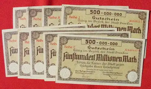 9 x Dresden Notgeld 500 Mio. 12.9.1923 (102804)