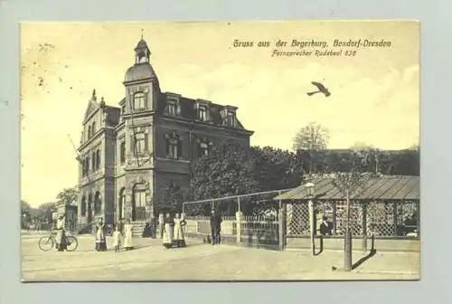 ()  Ansichtskarte "Gruss aus der Begerburg, Boxdorf-Dresden". Marke u. Stempel von 1916. Paul Schulze, Moritzburg. PLZ-Bereich pauschal 01468