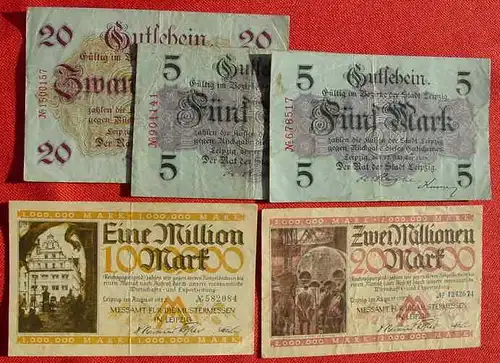 5 x Notgeld Leipzig 1918 / 1923 (1028014)