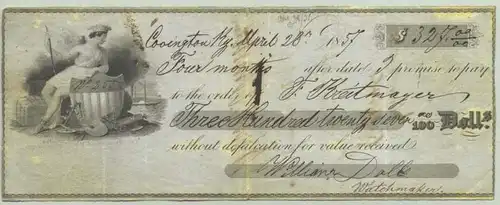 (2001407) Uralter USA Scheck von 1857 mit Indianer-Bild