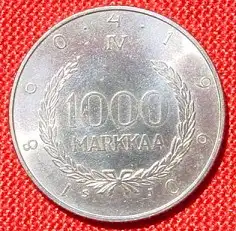 () Finnland 1.000 Markkaa 1960. Grosse Silbermuenze.  KM 43