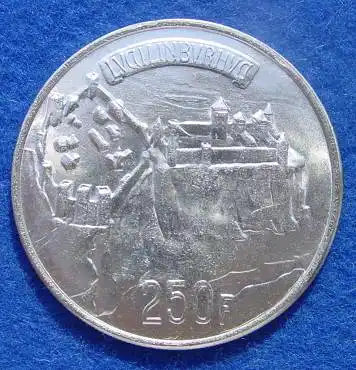(1007217) Luxemburg Silbermuenze 250 Francs 1963 (Burg-Anlage) KM 53. Sehr selten ! TOP Zustand
