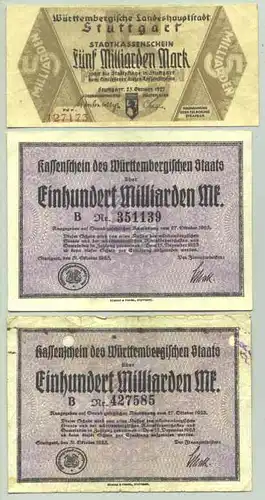 (1028071) 3 x Inflationsgeld, Stuttgart 1923 Geldscheine
