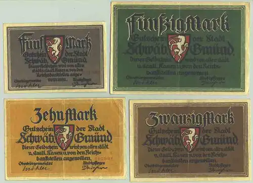 () 4 x Gutschein, Schwaebisch Gmuend 1918 Geldscheine