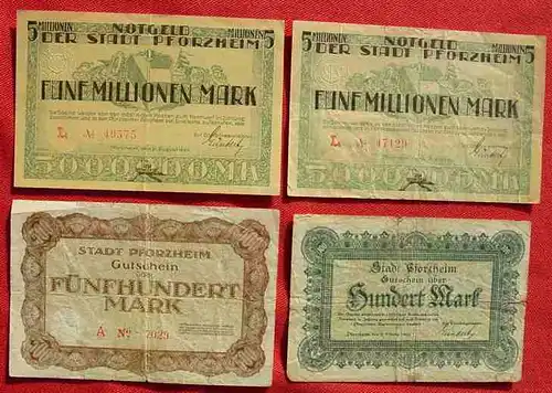 () 4 x Notgeld, Pforzheim 1922-1923 Geldscheine, Gutscheine