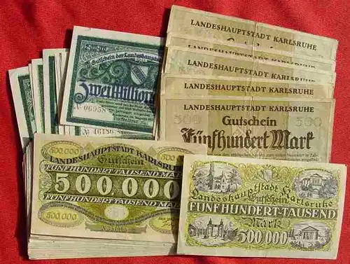 (1028084) 34 x Inflations-Gutscheine, Karlsruhe 1922-1923, Geldscheine