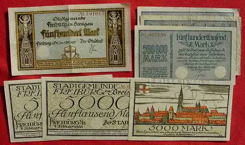 () 7 x Notgeld, Freiburg 1922-23 Geldscheine