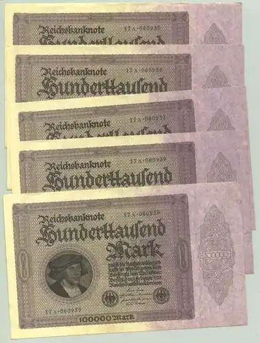 () 5 x 100.000 Reichsmark 1923, Ro. 82 d, Geldscheine, TOP Zustand !