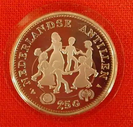 (1038439) Niederlande Antillen 25 Gulden 1979 (Kinder) Grosse Silbermuenze, PP in Muenzkapsel