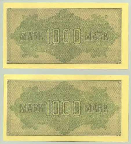 () 2 x 1.000,- Reichsmark 1922 mit gleichen Ziffern ! Original-Banknoten !