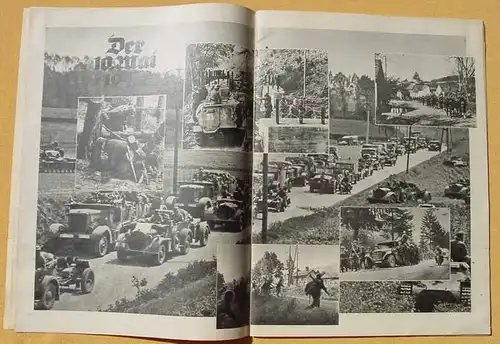 (1009055) "Sieg im Westen". Der Kriegsfilmbericht des Heeres. Berlin um 1940  "Sieg im Westen". Der Kriegsfilmbericht des Heeres. Grossformatiges Bild-Text-Magazin mit 2 farbigen Umschlagzeichnungen. Herausgeber : Pressegruppe des Herres OKW / W Pr. V...