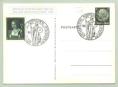 () Originalkarte ! Tag der Deutschen Kunst Muenchen 1939. Amtliche Festpostkarte