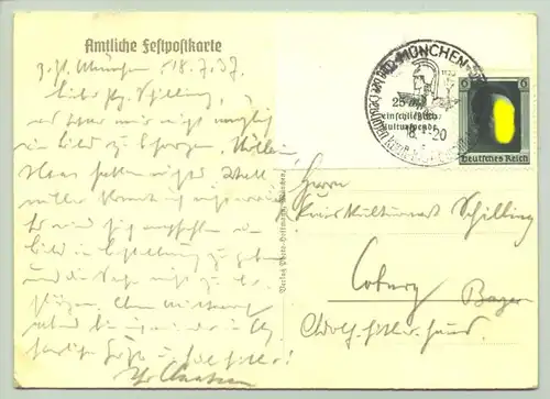 () Originalkarte ! Tag der Deutschen Kunst Muenchen 1937. Amtliche Festpostkarte