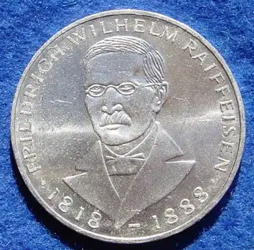 () 5 DM 1968 - J. Friedrich Wilhelm Raiffeisen. Silber-Gedenkmuenze. Deutschland