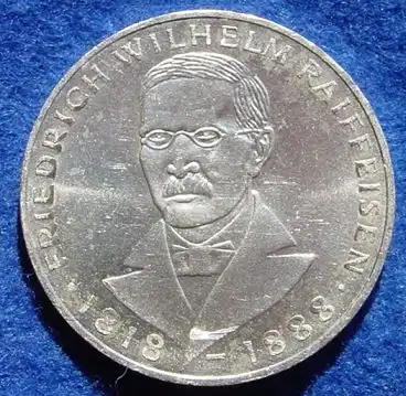 (1043478) 5 DM 1968 - J. Friedrich Wilhelm Raiffeisen. Silber-Gedenkmuenze. Deutschland