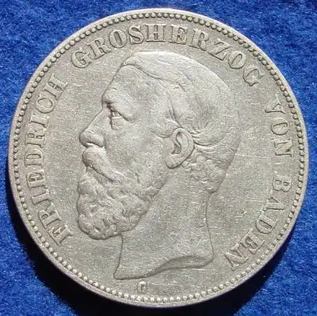 (1044616) Original 5 Reichsmark 1876 BADEN Kaiserreich, grosse Silbermuenze. 900-er Silber, Deutsches Reich