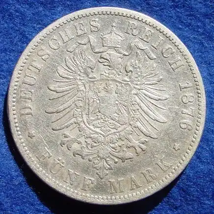 () Kaiserreich, Preussen 5 Mark 1876-B, Reichsmark, Silbermuenze