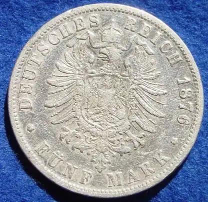 (1044625) Kaiserreich, Preussen 5 Mark 1876-B, Reichsmark, Silbermuenze