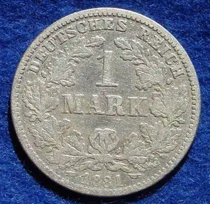 () Kaiserreich Deutsches Reich 1 Silbermark 1881-G, Jaeger Nr. 9, seltene Praegung