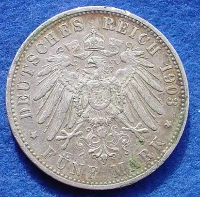 () Deutsches Kaiserreich, Wuerttemberg 5 Mark 1903-F, Reichsmark, schwere Silbermuenze